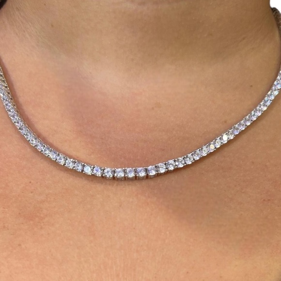 925 Sterling Silver Tennis Necklace With Cubic Zirconia 16” Long - Picture 8 of 8